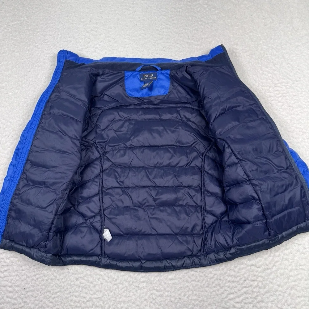 Polo Ralph Lauren Down Puffer Jacket Youth Size 5 Blue Full Zip Pockets Pony‎
